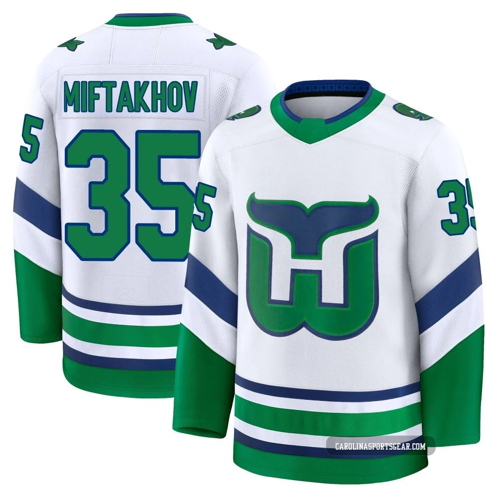 Men's Amir Miftakhov ＃35 White Carolina Hurricanes Premium Throwback Jersey