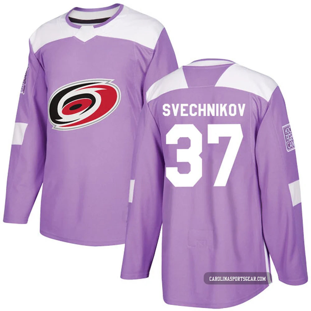 Men's Andrei Svechnikov ＃37 Authentic Purple Carolina Hurricanes Fights Cancer Practice Jersey