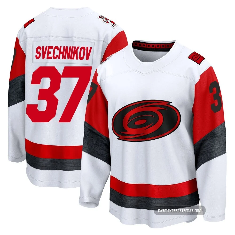 Men's Andrei Svechnikov ＃37 White Carolina Hurricanes Breakaway Away 2025 Jersey