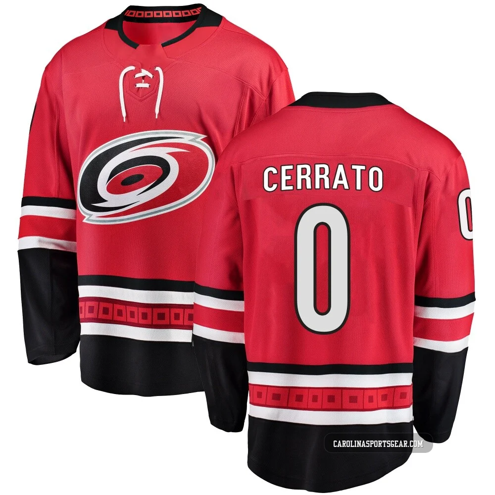Men's Charlie Cerrato ＃0 Red Carolina Hurricanes Breakaway Home Jersey