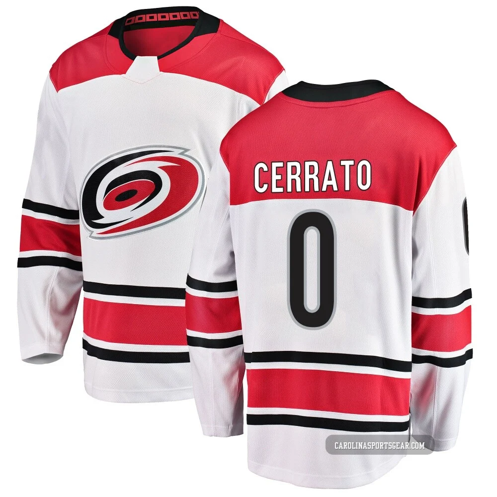 Men's Charlie Cerrato ＃0 White Carolina Hurricanes Breakaway Away Jersey