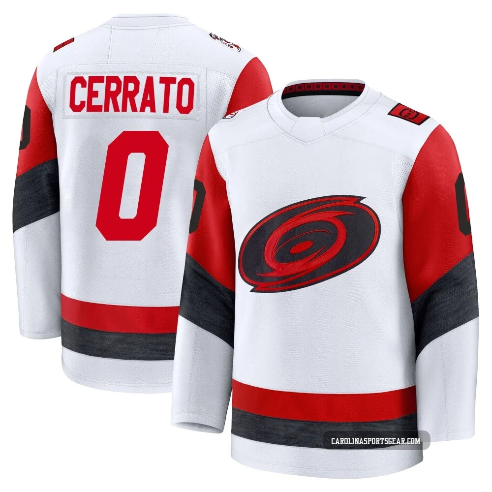 Men's Charlie Cerrato ＃0 White Carolina Hurricanes Premium Away 2025 Jersey