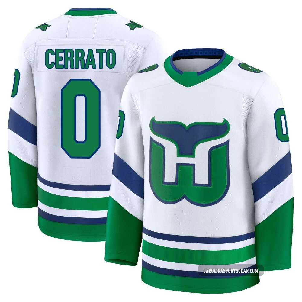 Men's Charlie Cerrato ＃0 White Carolina Hurricanes Premium Throwback Jersey