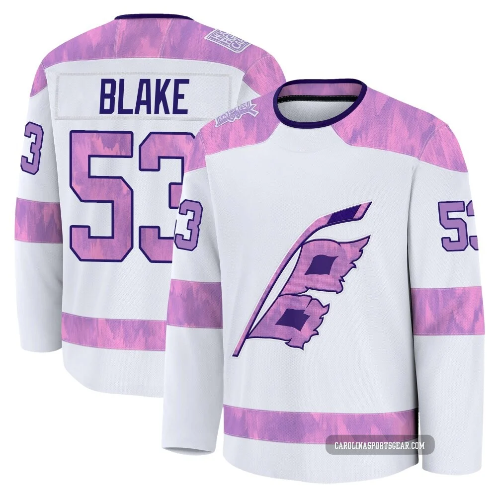 Men's Jackson Blake ＃53 White Carolina Hurricanes 2024 Hockey Fights Cancer Practice Premium Jersey