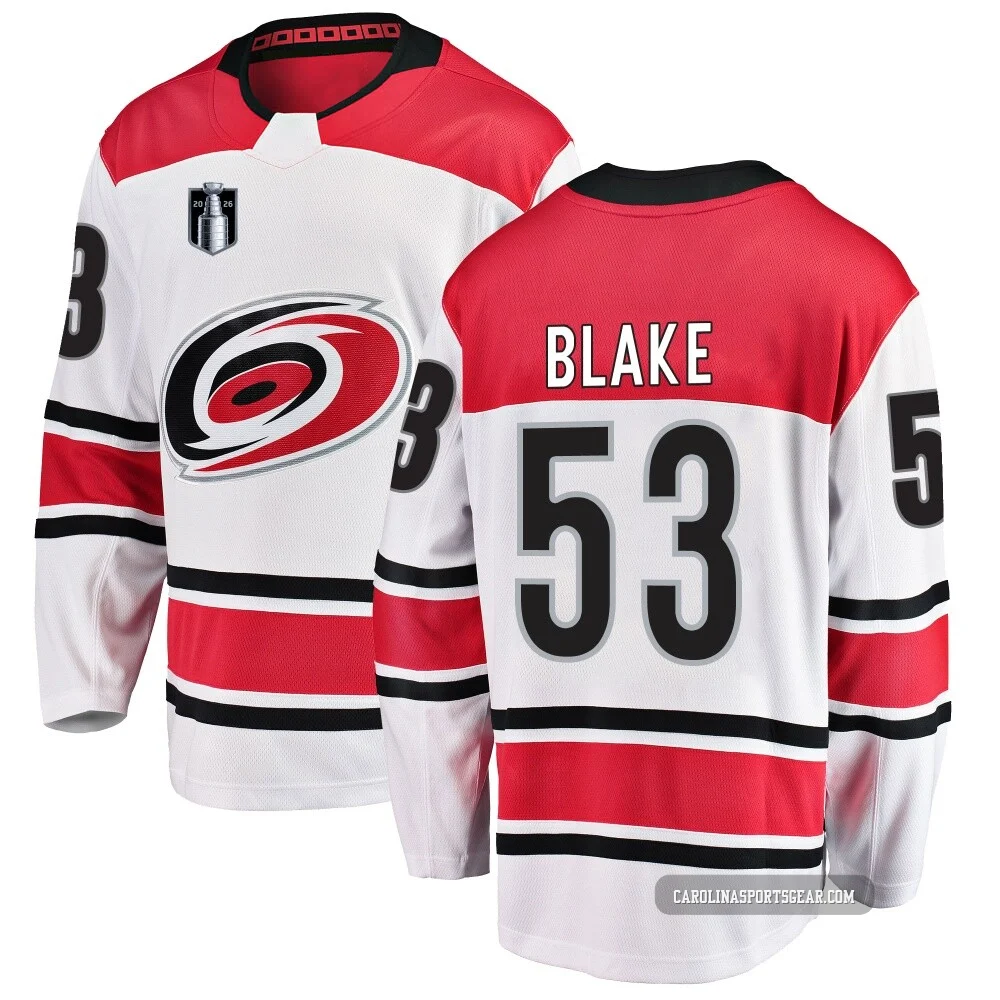 Men's Jackson Blake ＃53 White Carolina Hurricanes Breakaway Away 2026 Stanley Cup Final Jersey