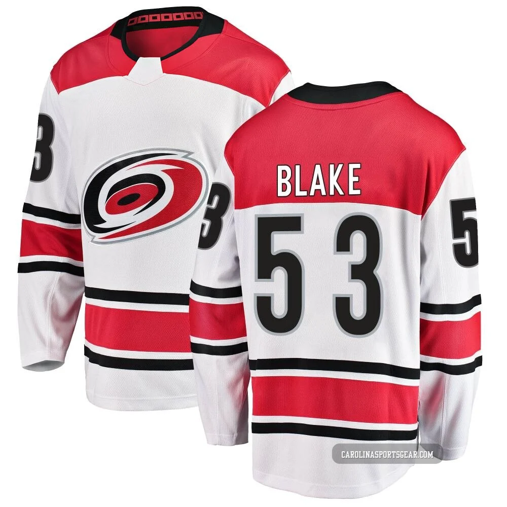 Men's Jackson Blake ＃53 White Carolina Hurricanes Breakaway Away Jersey