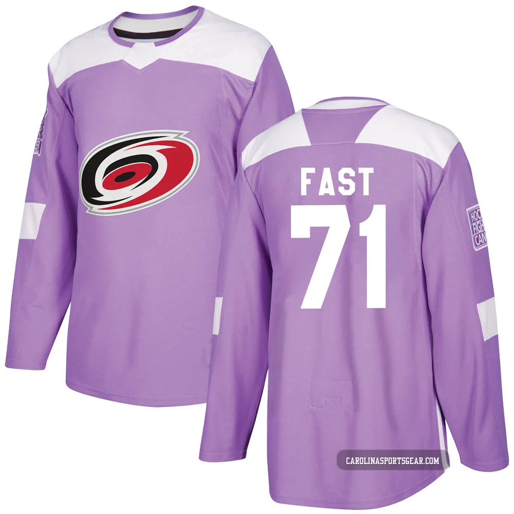 Men's Jesper Fast ＃71 Authentic Purple Carolina Hurricanes Fights Cancer Practice Jersey