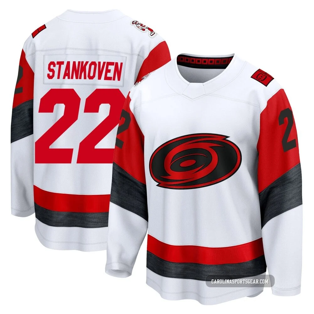 Men's Logan Stankoven ＃22 White Carolina Hurricanes Breakaway Away 2025 Jersey