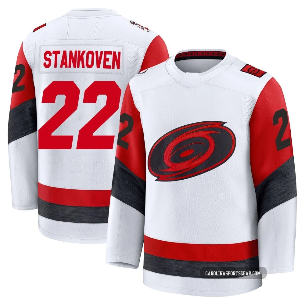 Men's Logan Stankoven ＃22 White Carolina Hurricanes Premium Away 2025 Jersey