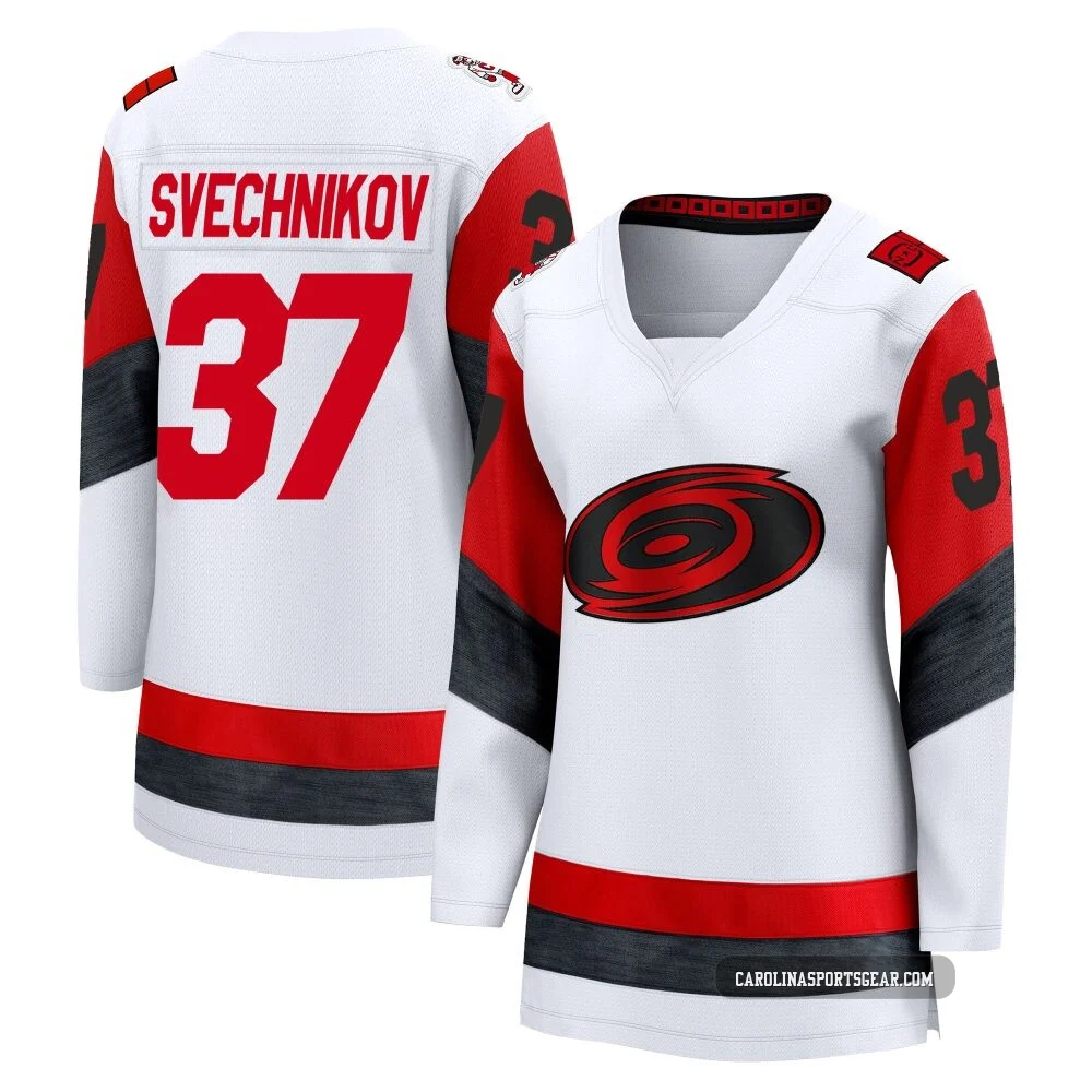 Women's Andrei Svechnikov ＃37 White Carolina Hurricanes Breakaway Away 2025 Jersey