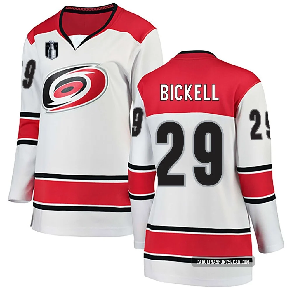 Women's Bryan Bickell ＃29 White Carolina Hurricanes Breakaway Away 2026 Stanley Cup Final Jersey