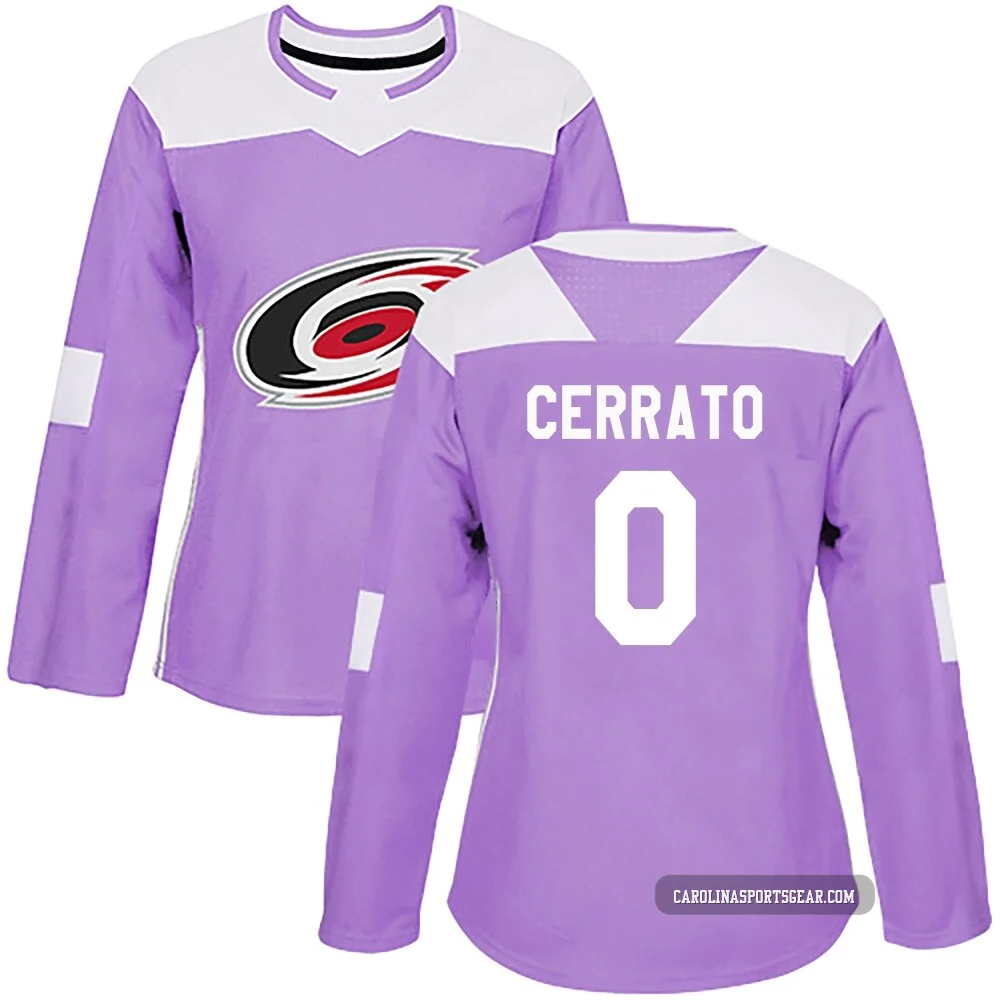 Women's Charlie Cerrato ＃0 Authentic Purple Carolina Hurricanes Fights Cancer Practice Jersey