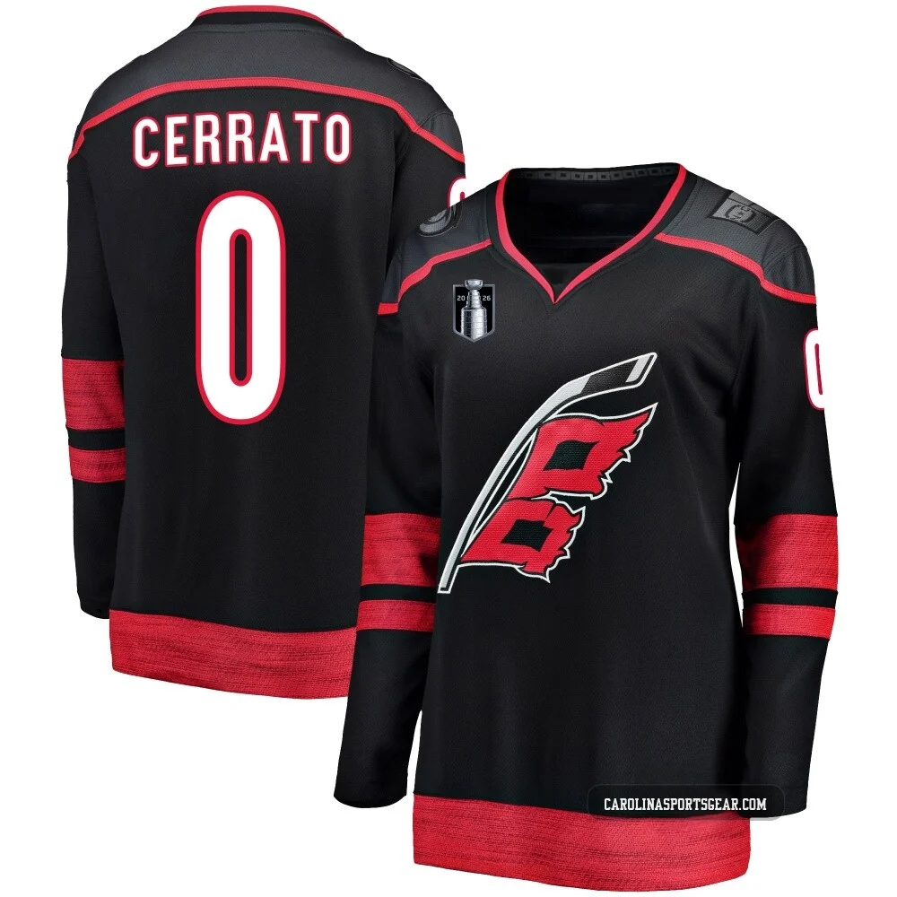 Women's Charlie Cerrato ＃0 Black Carolina Hurricanes Breakaway Alternate 2026 Stanley Cup Final Jersey
