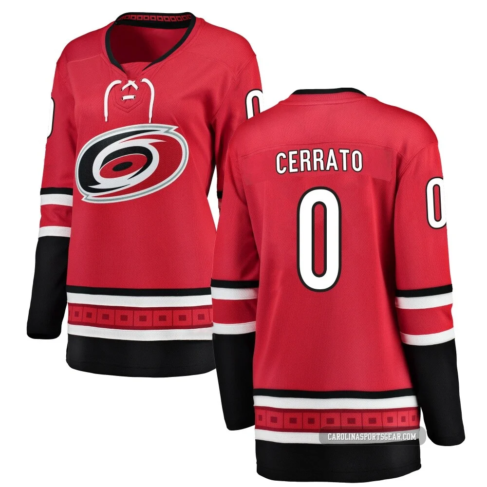 Women's Charlie Cerrato ＃0 Red Carolina Hurricanes Breakaway Home Jersey