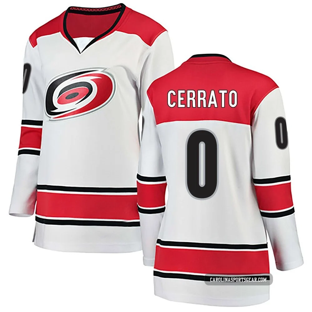 Women's Charlie Cerrato ＃0 White Carolina Hurricanes Breakaway Away Jersey