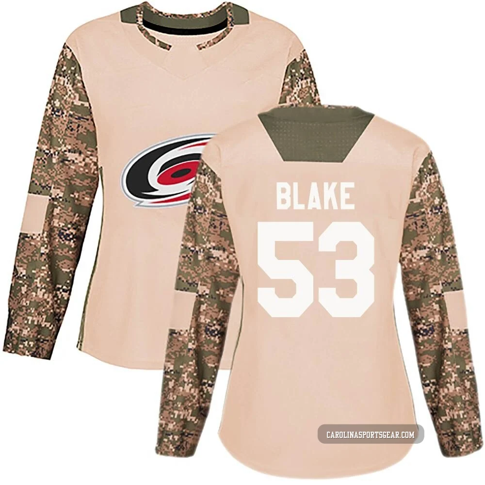 Women's Jackson Blake ＃53 Authentic Camo Carolina Hurricanes Veterans Day Practice Jersey