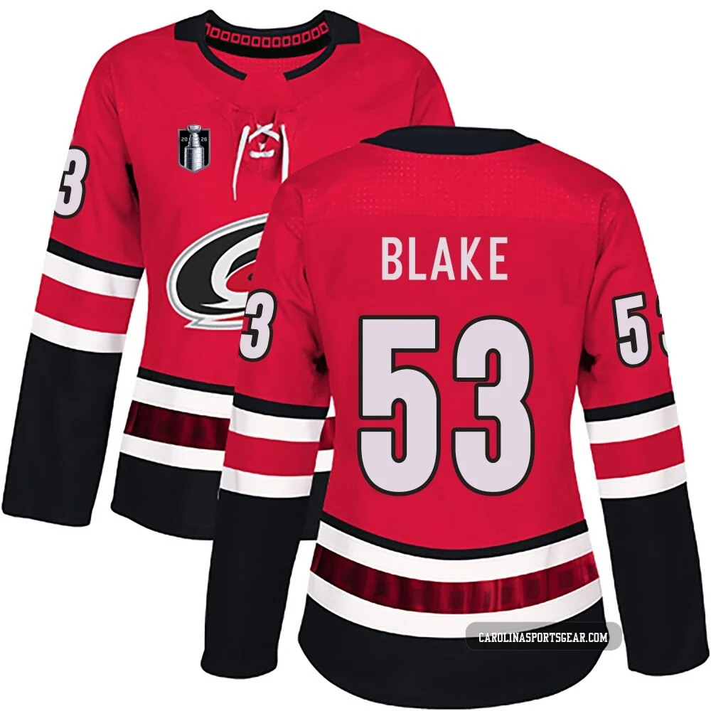 Women's Jackson Blake ＃53 Authentic Red Carolina Hurricanes Home 2026 Stanley Cup Final Jersey