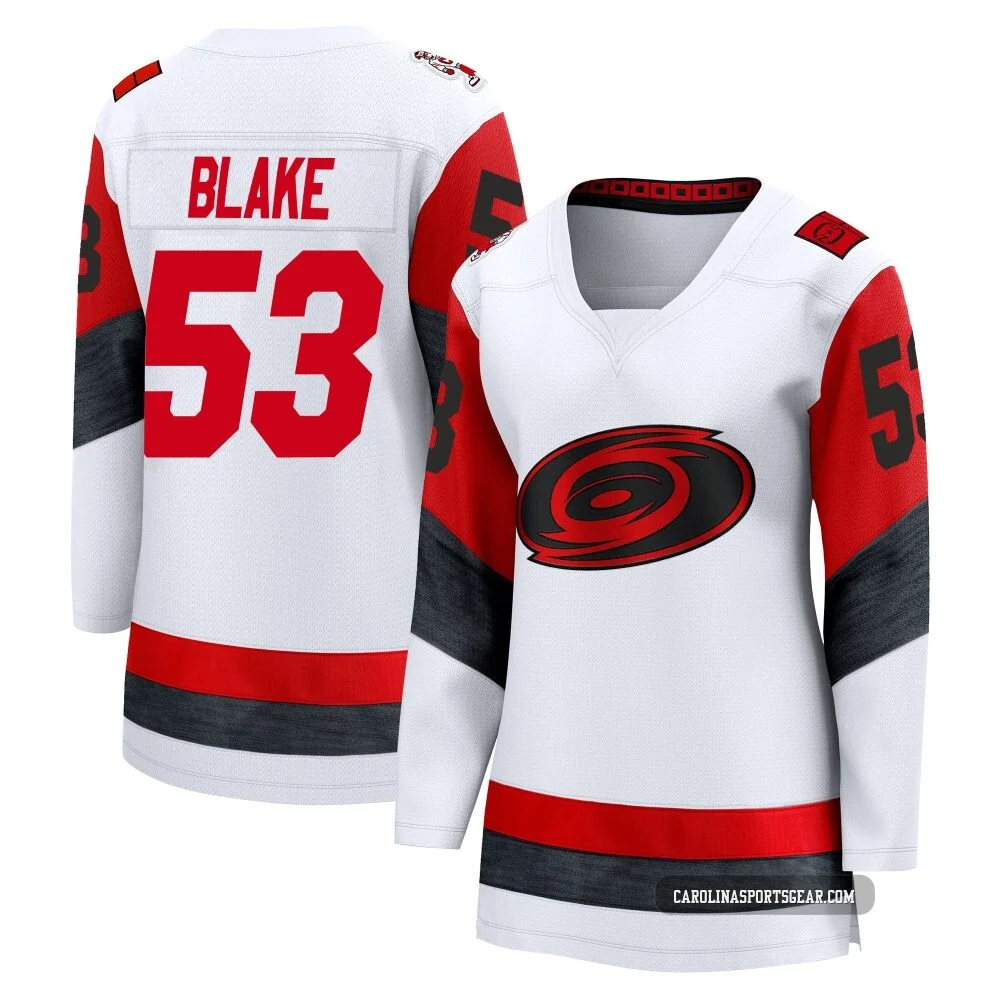 Women's Jackson Blake ＃53 White Carolina Hurricanes Breakaway Away 2025 Jersey