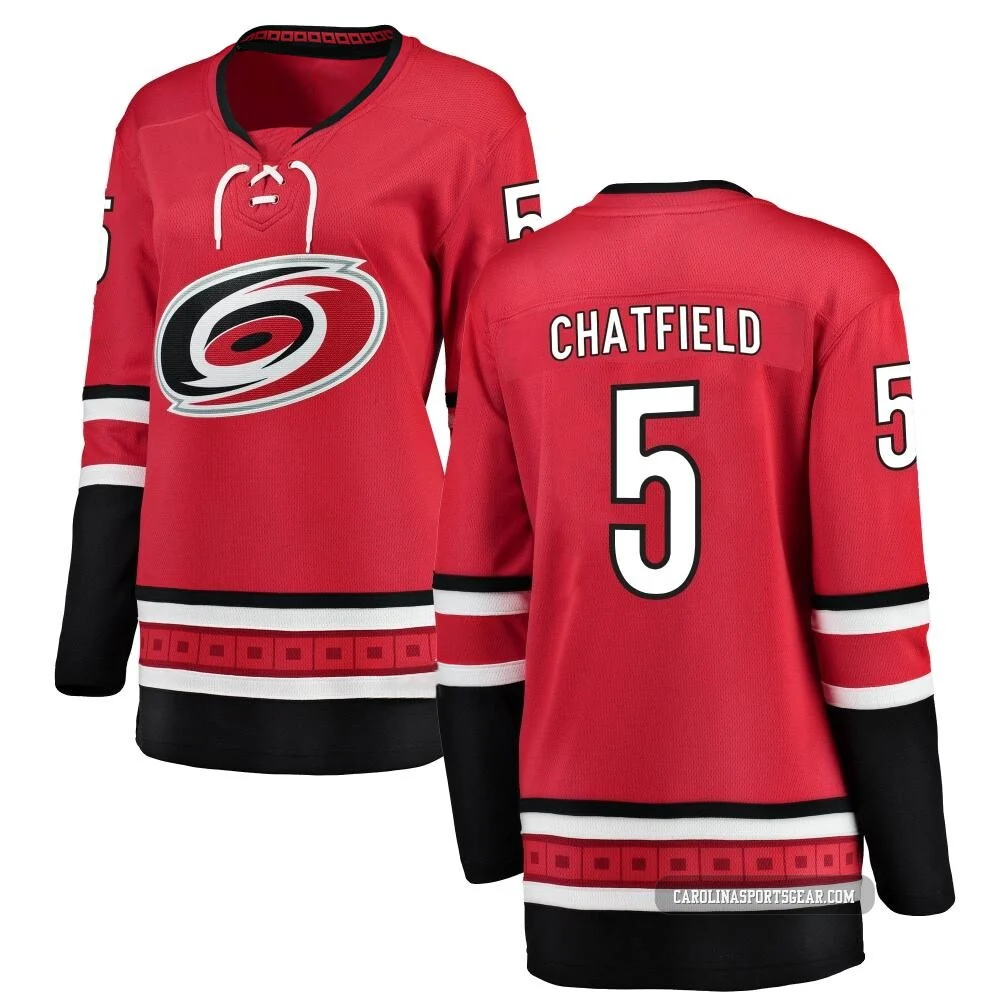 Women's Jalen Chatfield ＃5 Red Carolina Hurricanes Breakaway Home Jersey