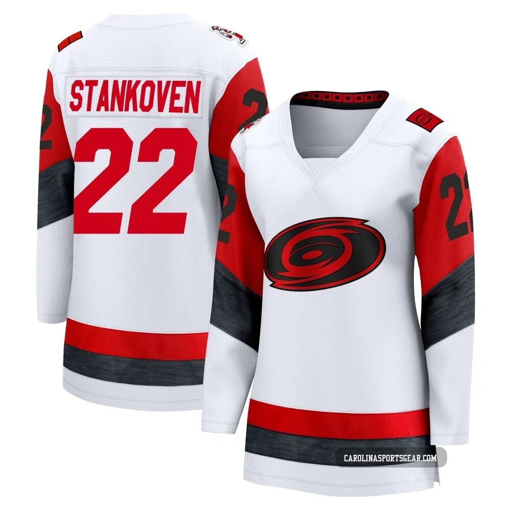 Women's Logan Stankoven ＃22 White Carolina Hurricanes Breakaway Away 2025 Jersey