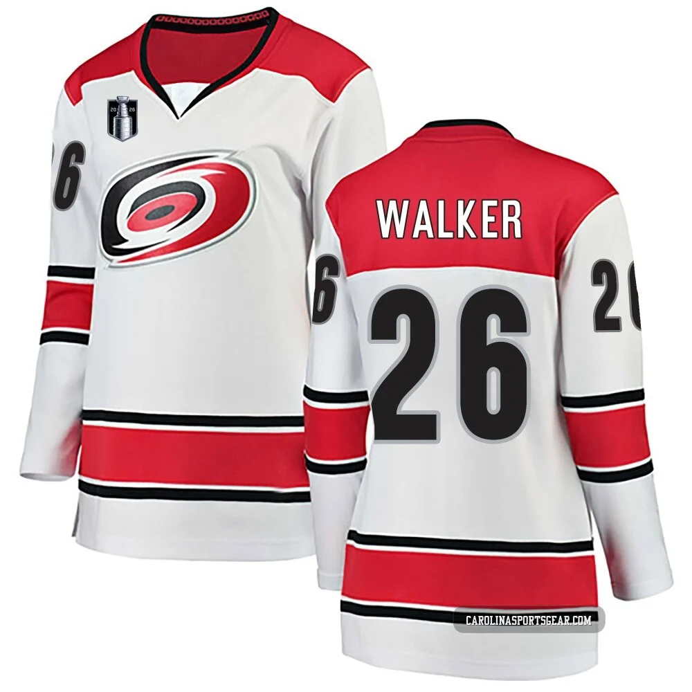 Women's Sean Walker ＃26 White Carolina Hurricanes Breakaway Away 2026 Stanley Cup Final Jersey
