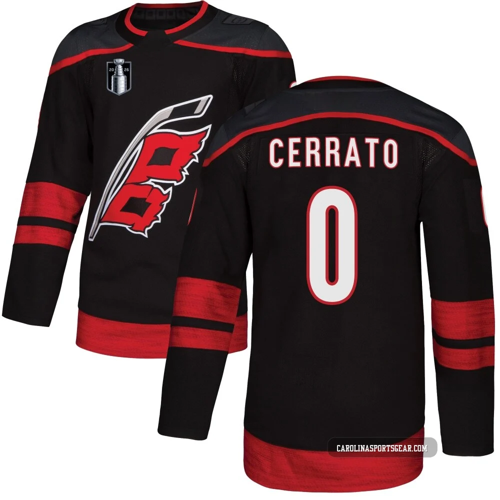 Youth Charlie Cerrato ＃0 Authentic Black Carolina Hurricanes Alternate 2026 Stanley Cup Final Jersey