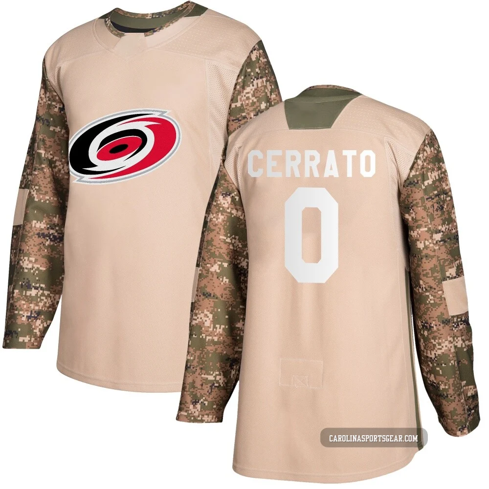 Youth Charlie Cerrato ＃0 Authentic Camo Carolina Hurricanes Veterans Day Practice Jersey