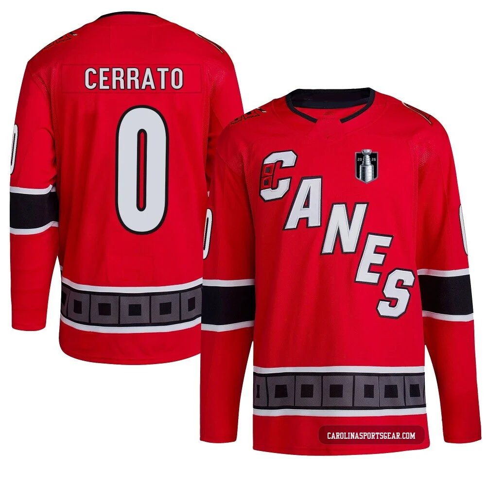 Youth Charlie Cerrato ＃0 Authentic Red Carolina Hurricanes Reverse Retro 2.0 2026 Stanley Cup Final Jersey