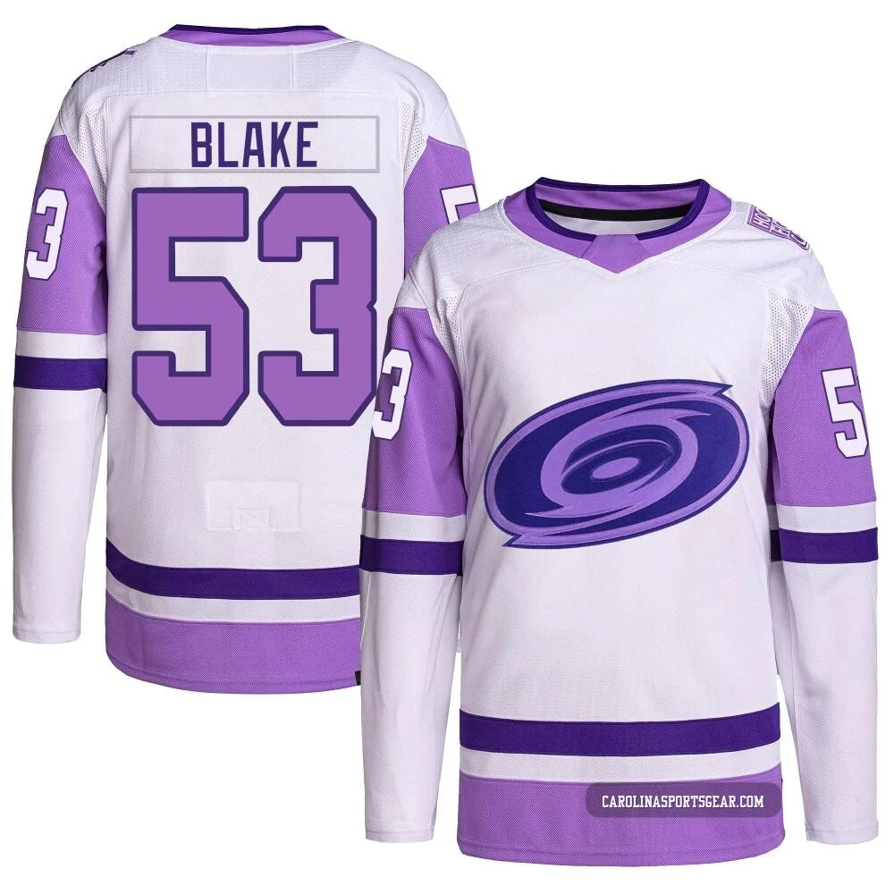 Youth Jackson Blake ＃53 Authentic White/Purple Carolina Hurricanes Hockey Fights Cancer Primegreen Jersey
