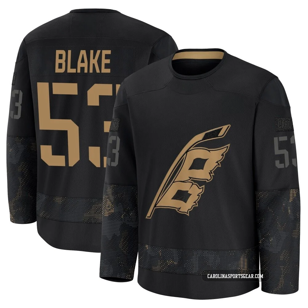 Youth Jackson Blake ＃53 Black Carolina Hurricanes 2024 Military Appreciation Practice Premium Jersey