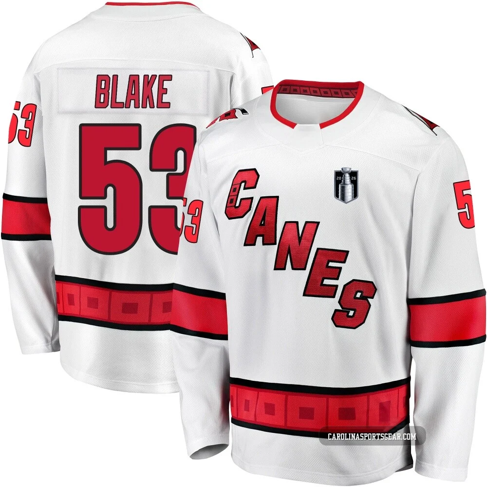 Youth Jackson Blake ＃53 Premier White Carolina Hurricanes Breakaway Away 2026 Stanley Cup Final Jersey