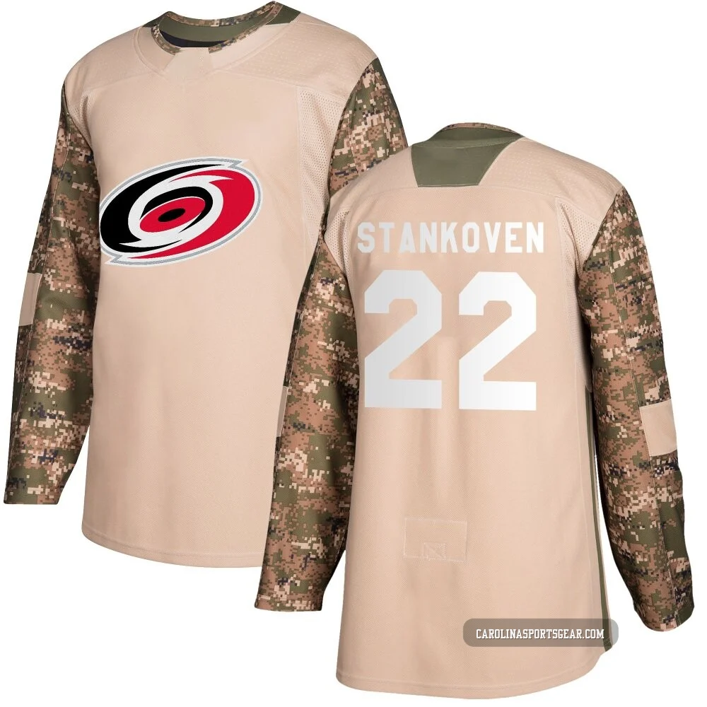 Youth Logan Stankoven ＃22 Authentic Camo Carolina Hurricanes Veterans Day Practice Jersey