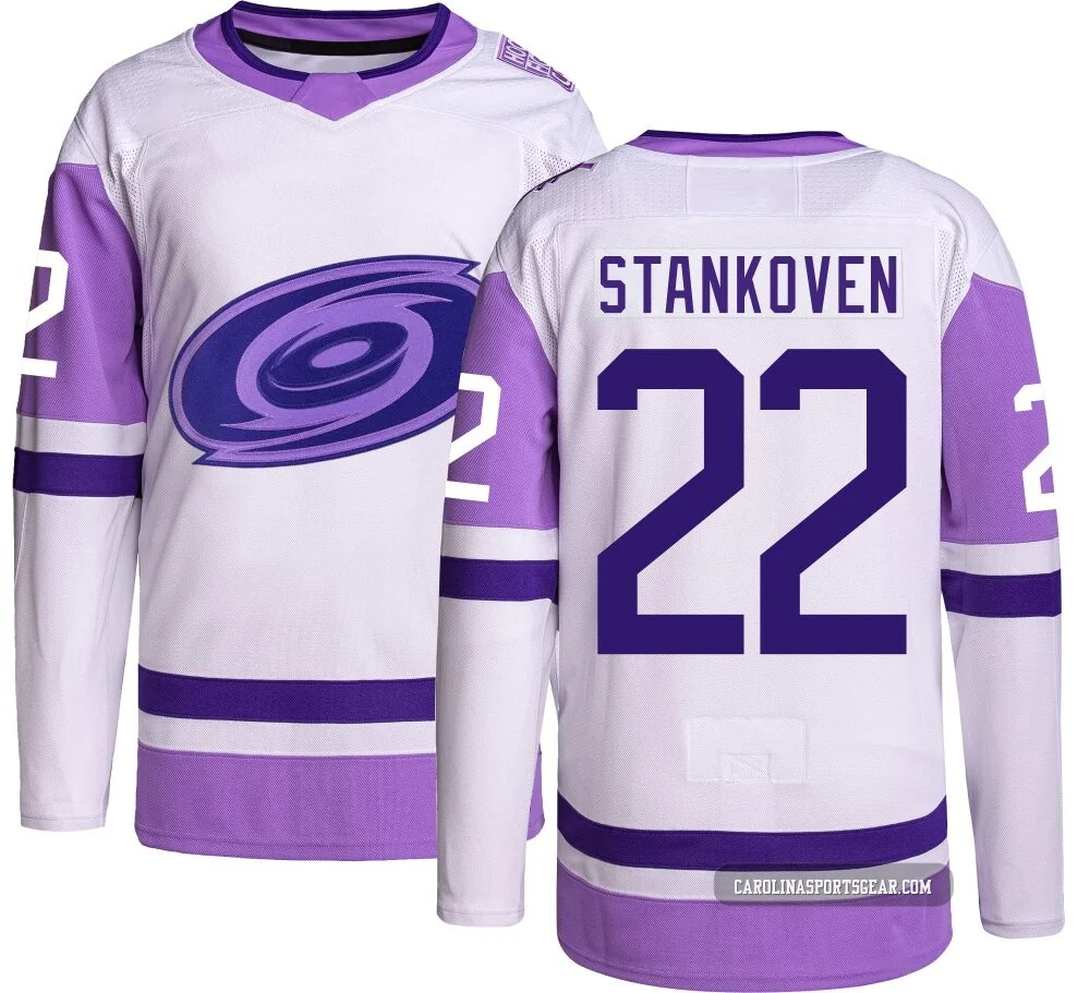Youth Logan Stankoven ＃22 Authentic Carolina Hurricanes Hockey Fights Cancer Jersey