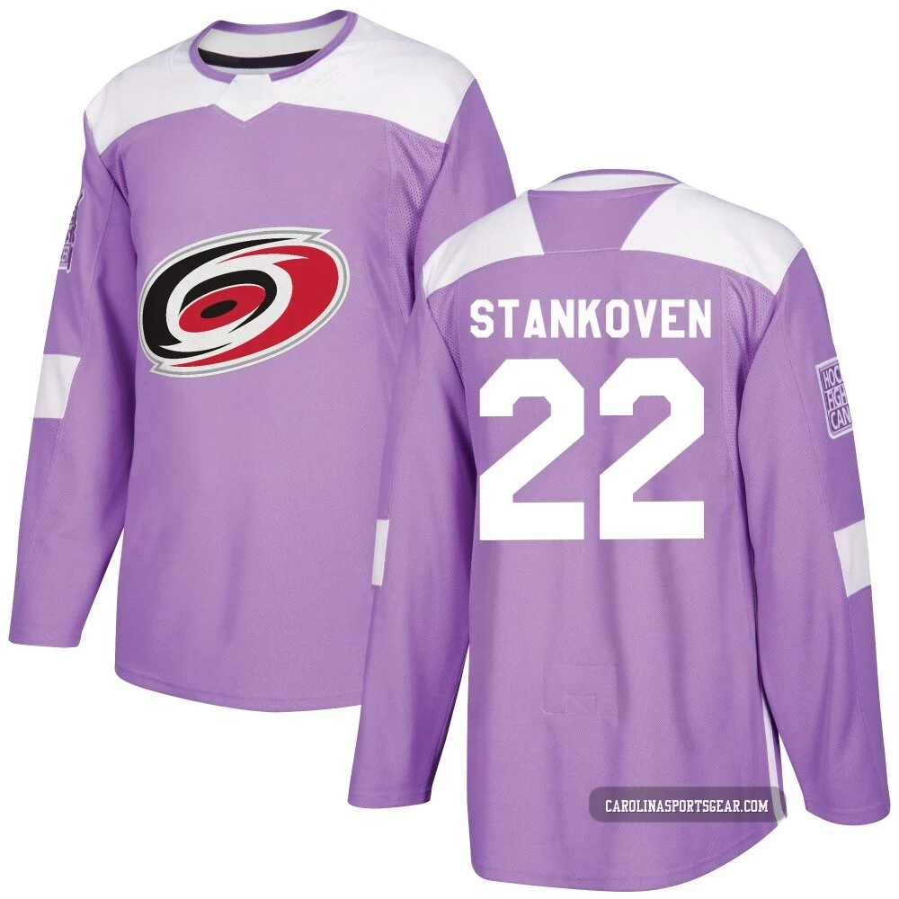 Youth Logan Stankoven ＃22 Authentic Purple Carolina Hurricanes Fights Cancer Practice Jersey