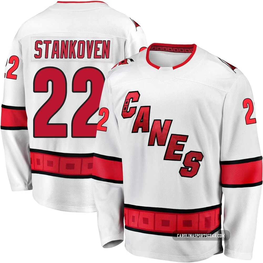 Youth Logan Stankoven ＃22 Premier White Carolina Hurricanes Breakaway Away Jersey